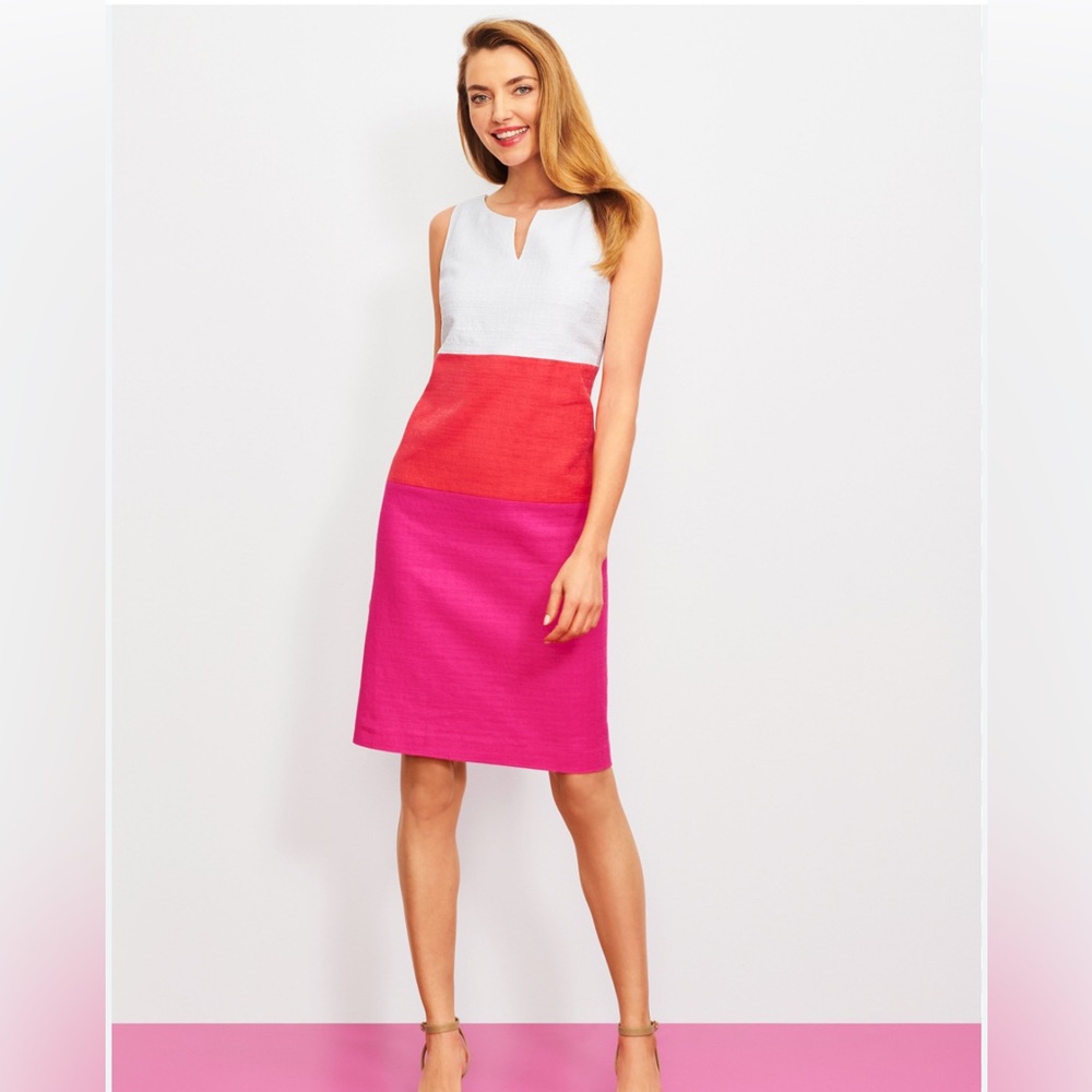 Talbots Textured Colorblock Sheath Dress in Pink, salmon, white